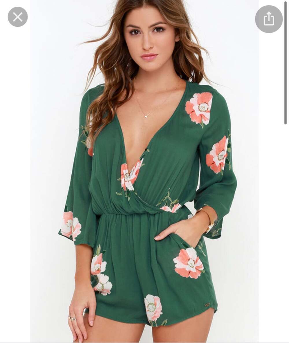 O'Neill Indica Green long sleeved Floral Print Romper size small